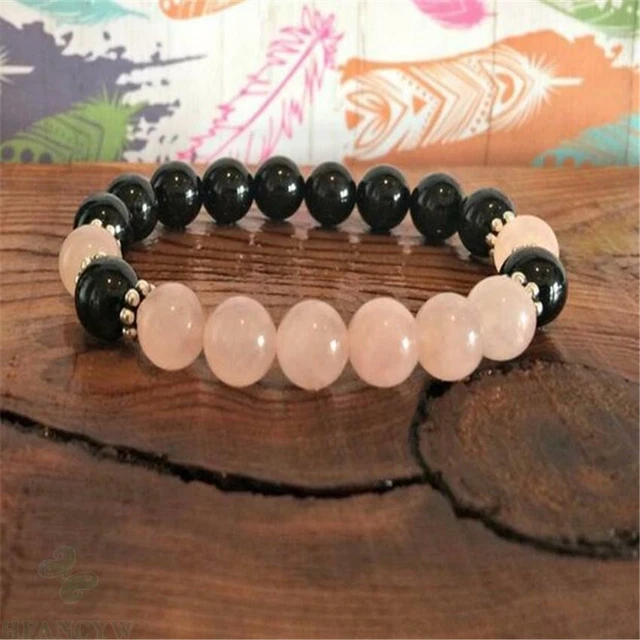8mm Rose Quartz Obsidian Gemstone Mala Bracelet 7.5 inches Yoga Bless Meditation