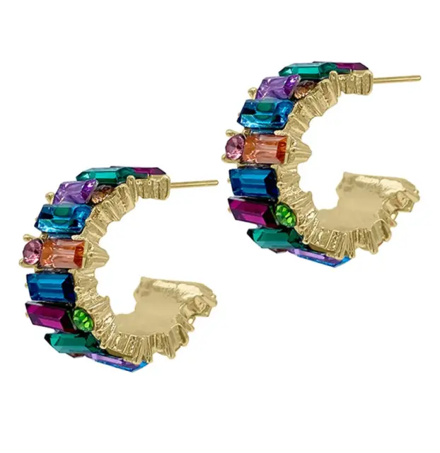 BNWT ADORNIA 14K Gold Plated Rainbow PRIDE Crystal Hoop Earrings - MSRP $65.00