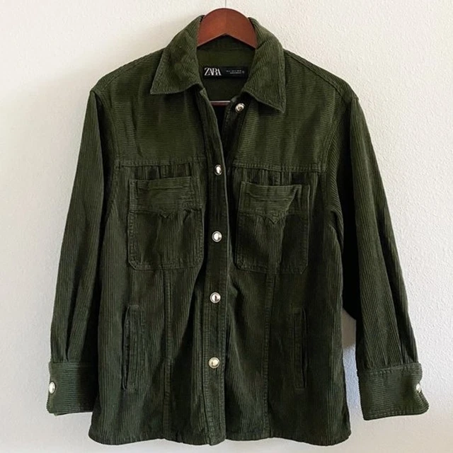 Zara Corduroy Shacket Olive Green Women's Size Small