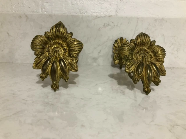Pair of stunning brass/gilt Victorian drapery tieback in lily motif.