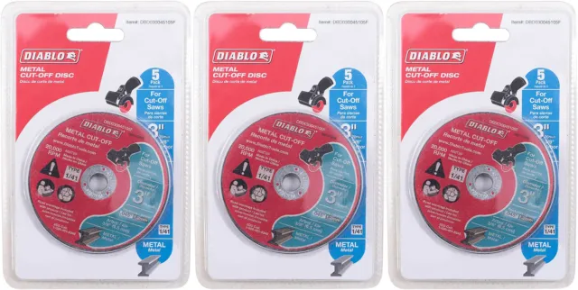 Diablo 3 Sets of 5-Pack 3 in. Metal Cut Off Disc - Thin Kerf DBD030045105F-3PK