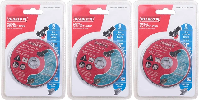 Diablo 3 Sets of 5-Pack 3 in. Metal Cut Off Disc - Thin Kerf DBD030045105F-3PK