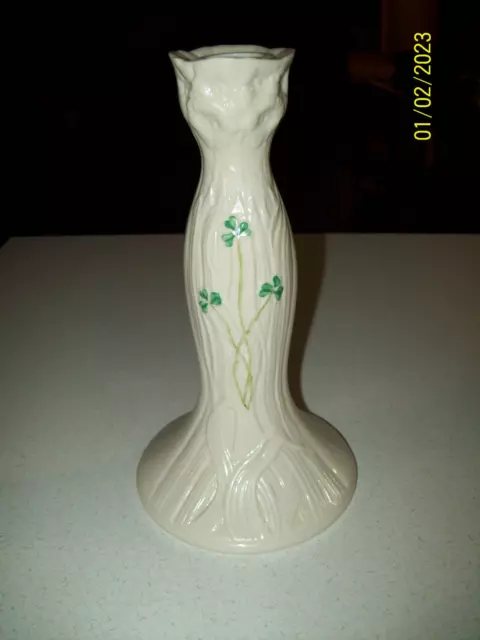 Belleek Irish Shamrock Daisy CandleStick 8 in. Nice Condition