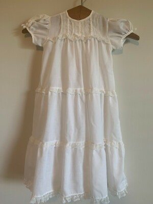 Vintage ALEXIS Baby Girls Dress White Lace Pale Pink Full Length Sheer 12M
