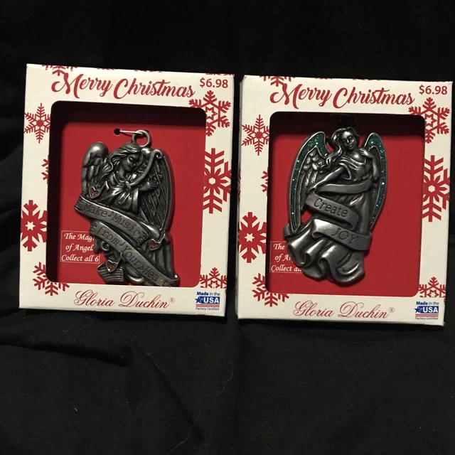 2 -Music Spirit Heart Christmas Ornament Angel Harp Sparkle Ribbon Gloria Duchin