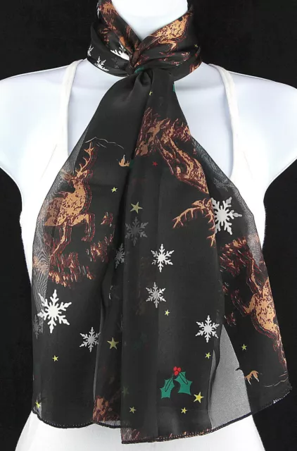 Reindeer Snow Women's Scarf Christmas Fashion Holiday Gift Black Scarves