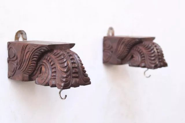 Lamp Plant Hanger Small Wooden Wall Bracket Corbel With Hook Vintage Home Decor