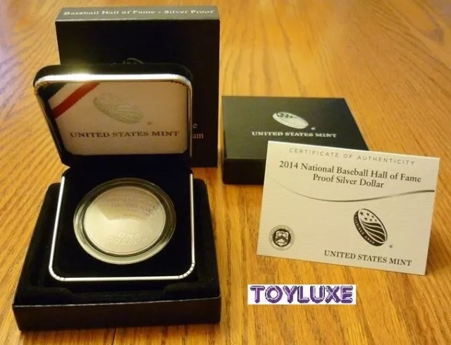 2014 PROOF National BASEBALL Hall of Fame 90% SILVER Dollar Mint Curved Coin COA