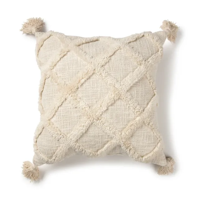 Tufted Trellis Decorative 20" Square Throw Pillow, Natural, 1 per Pack