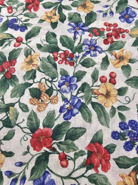 Vtg MCM Linen Rectangular Tablecloth Berries Flowers Red Green Purple 60"x80"