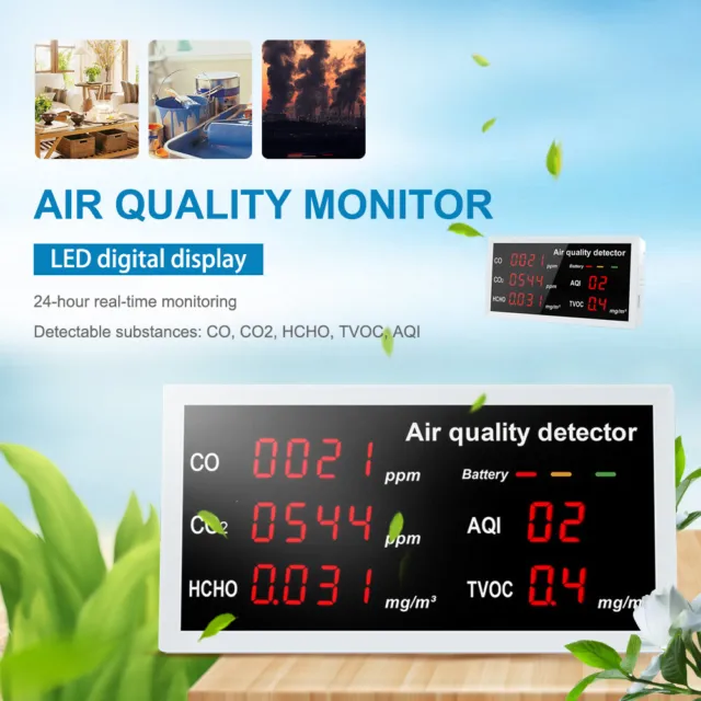 5 In1 Indoor Air Quality Monitor Home Carbon Dioxide Detector Tester LCD Display