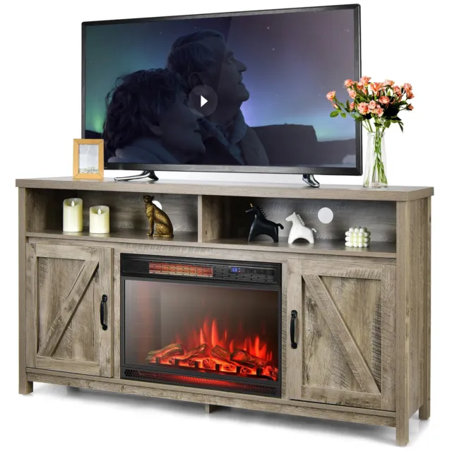 59’’ TV Stand Modern Farmhouse TV Cabinet Media Console Table with Barn Doors