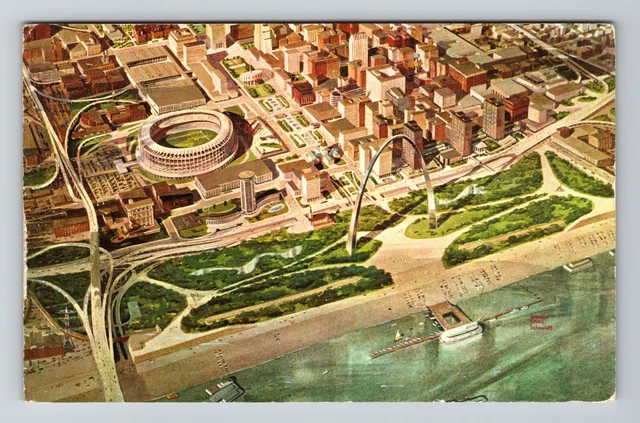 St Louis MO-Missouri, Aerial View St Louis Downtown, Vintage Postcard