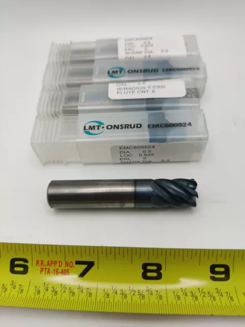 LMT Onsrud EMC600924, Carbide Radius End Mill, 1/2" x 5/8" x 2-1/2", 6FL, .030R