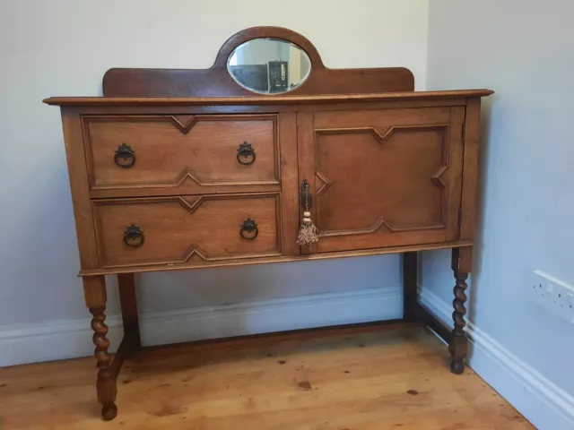 Vintage Edwardian Oak sideboard Two Drawers  Side Cupboard Barley Twist Legs