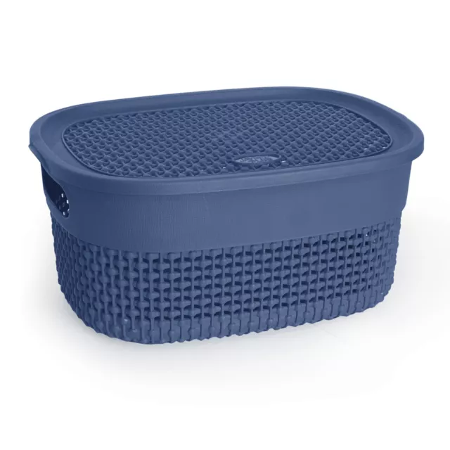 4L BLUE Small Multipurpose Storage Basket with Lid Plastic Kitchen Toys Fruits