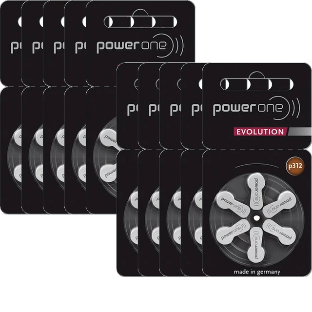 60 batterie per apparecchi acustici Varta Power One Evolution P312 1,45 V...