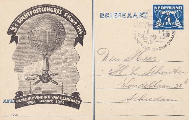 1944 OLANDA, NIEDERLANDE, 3. Luftpostkongress 5. März 1944