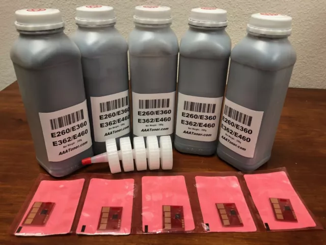 (200g x 5) Toner Refill for Lexmark E260, E260dn E360, E460 Printer + 5 Chip (200g x 5) Toner Refill for Lexmark E260, E260dn E360, E460 Printer + 5 Chip