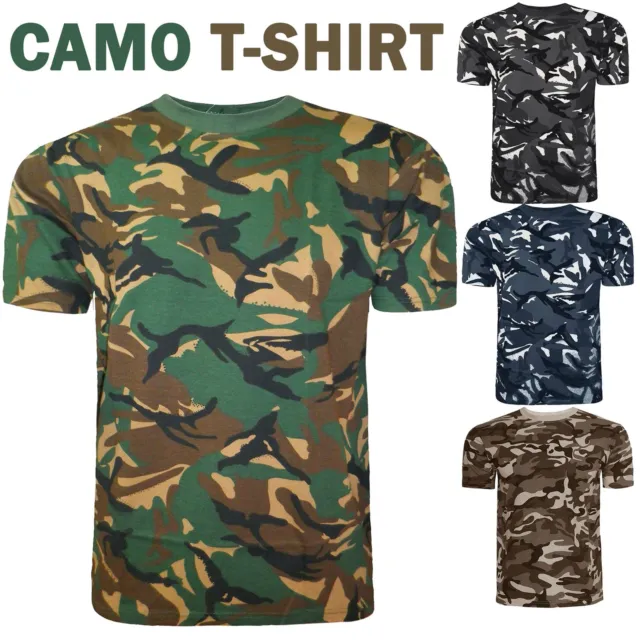 Mens Camouflage T-Shirt Army Combat Short Sleeve Round Neck Military Tops M-5Xl