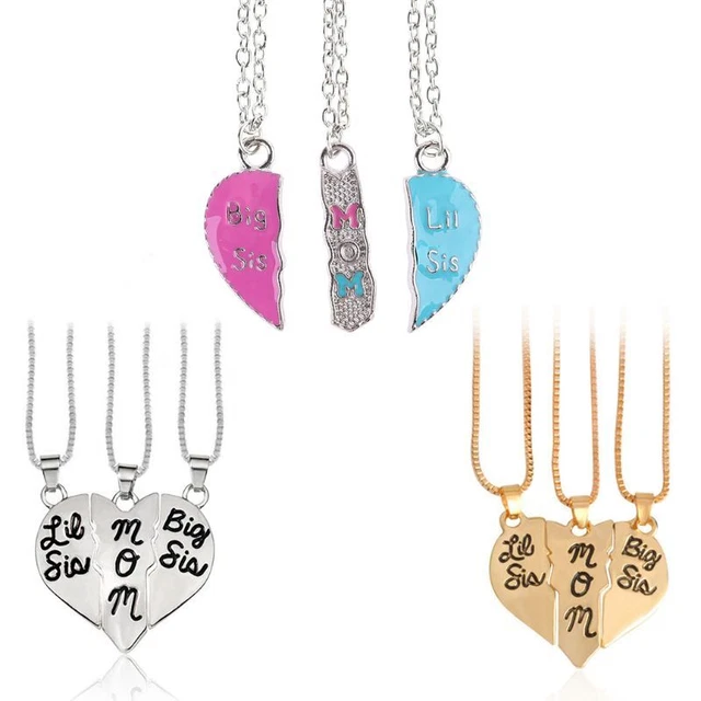 3 Pcs/Set Heart Necklace Mother Daughter Pendant Necklace for Family Members
