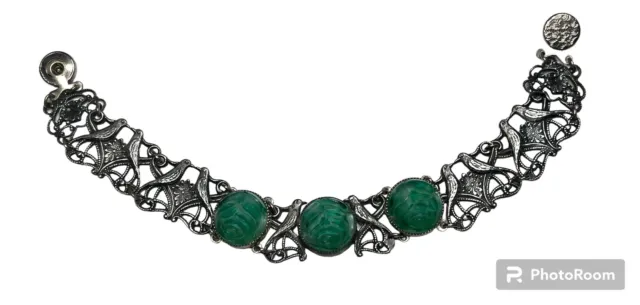 Antique Art Nouveau Bracelet With GreenCzech Glass Roses