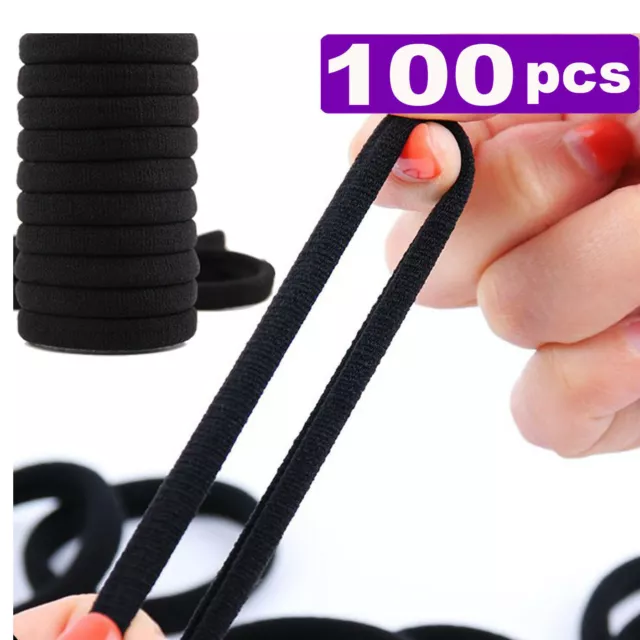 100PCS Black Thick Elastic Spandex Girl Hair Ties Band Rope Ponytail Holder Girl