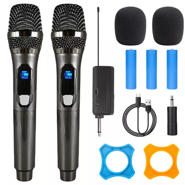 2X Wireless Microphone UHF Dynamic Cordless Handheld Mic System Receiver Karaoke