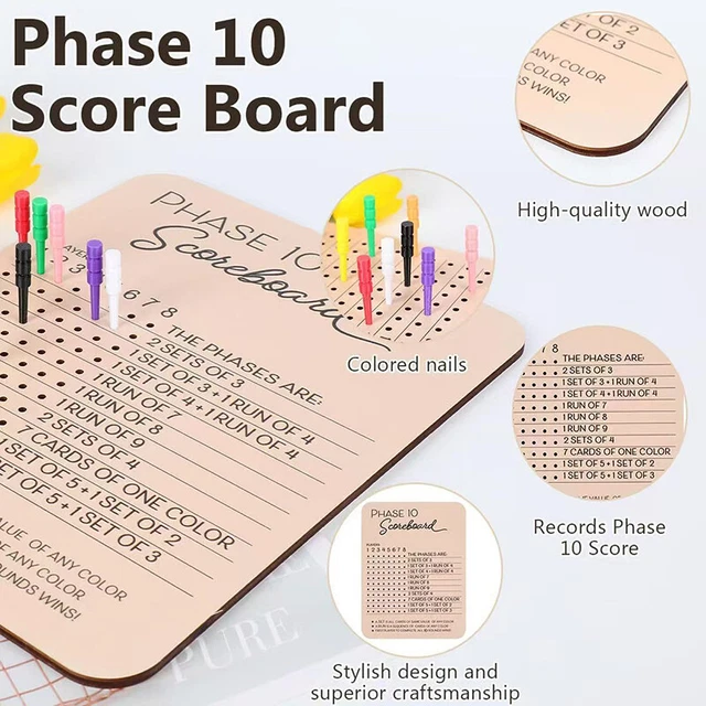 PHASE10SCOREBOARD WOODEN SCOREBOARD Round Tracker Board Party Board ...