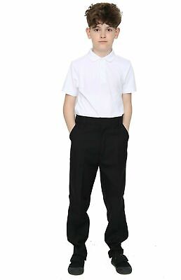 Boys Black Strudy Trousers Half Elastic Waist & Zip and Clip For School Uniform