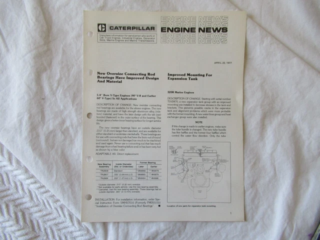 1977 CAT Caterpillar engine news brochure 3208 marine engines tank mounting
