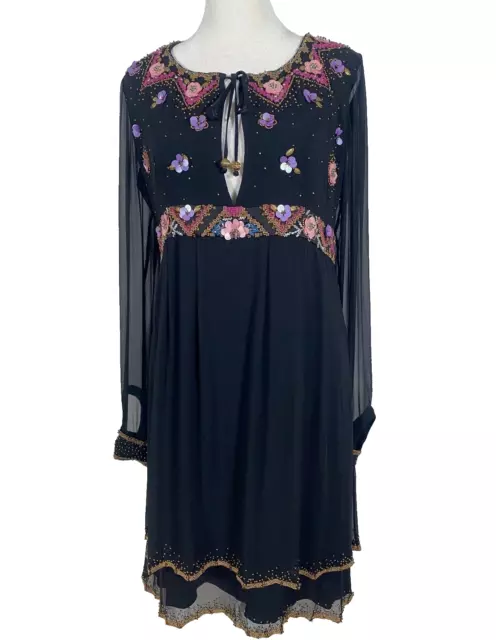 Matthew Williamson Silk Blk Embroidery Floral Dress Size 8