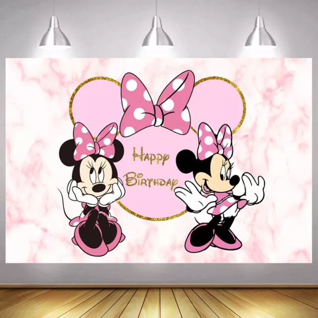 Minnie Mouse Backdrop Girls Baby Shower Happy Birthday Photo Background Banner