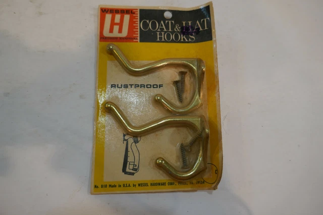 N.O.S Wessel Coat Hooks Bath Robe old vintage  Clothes Tree rustic tarnish Brass