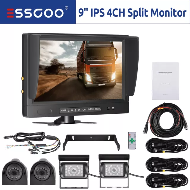 4x Rückfahrkamera Mit Split Quad Monitor Auto 12V-24V LKW Rückfahrsystem 4CH