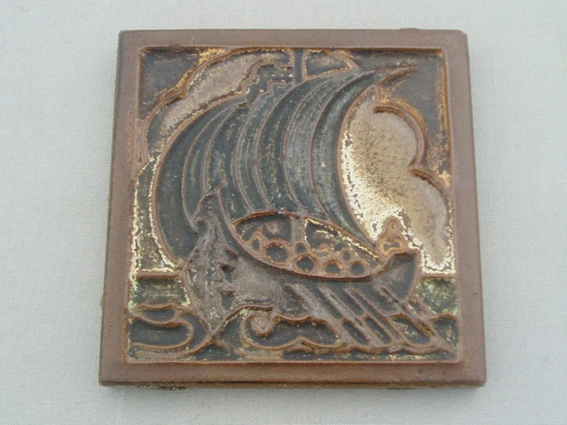 T&R Boote Arts & Crafts Pottery Viking Ship Galleon Tile Tube Lined