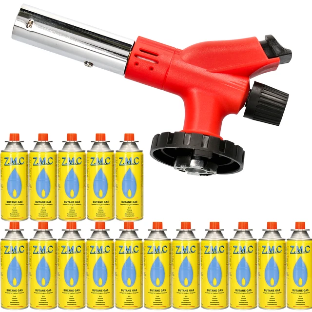 Brûleur à Gaz Avec Allumage Piézo + 16 Cartouches Butane – Réglable, Idéal Soudage Et Bricolage