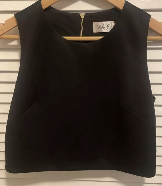 Eliza J Black Scuba Sleeveless Crop Top with Gold Zipper