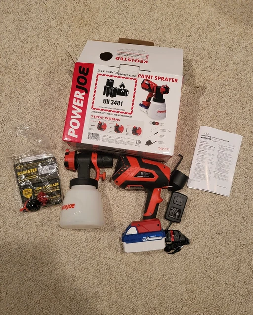 POWER JOE 24VPS1 24V Cordless HVLP Handheld Paint Sprayer Kit Red