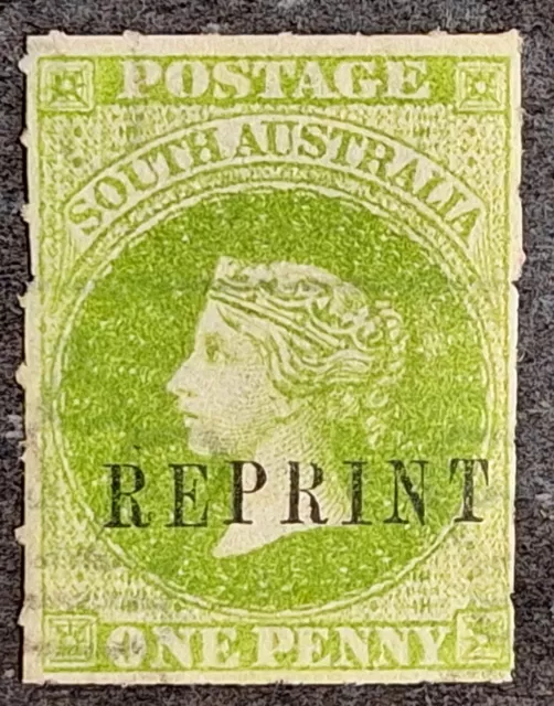 1889- South Australia 1d Yellow green Sideface stamp Roulette perfs REPRINT