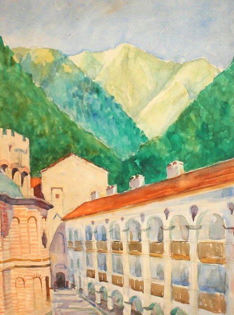 Petite Aquarelle Originale Du XIXe – Paysage De Montagne Apaisant, époque Victorienne, Peinture Sur Papier, Sans Cadre