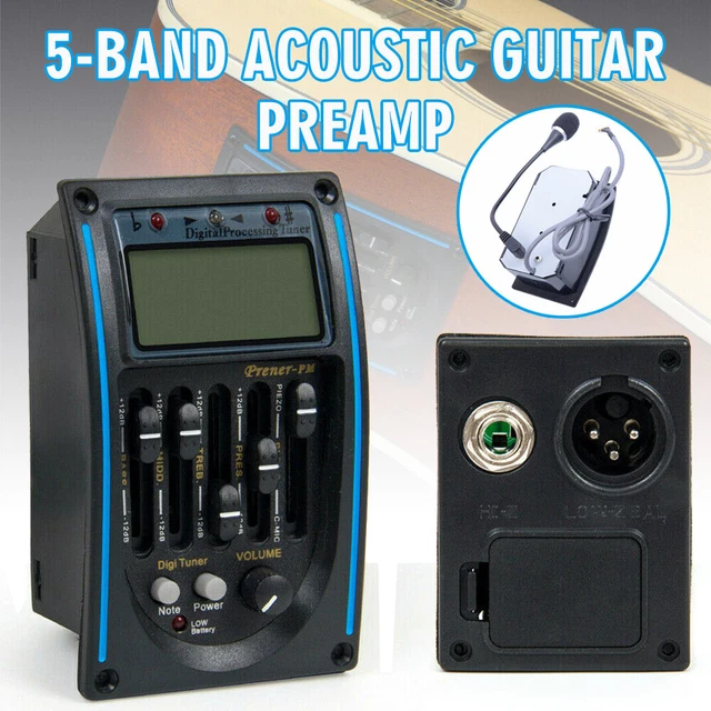 5 BAND GUITAR Equalizer Acoustic Preamp EQ Piezo Pickup Amplifier Tuner
