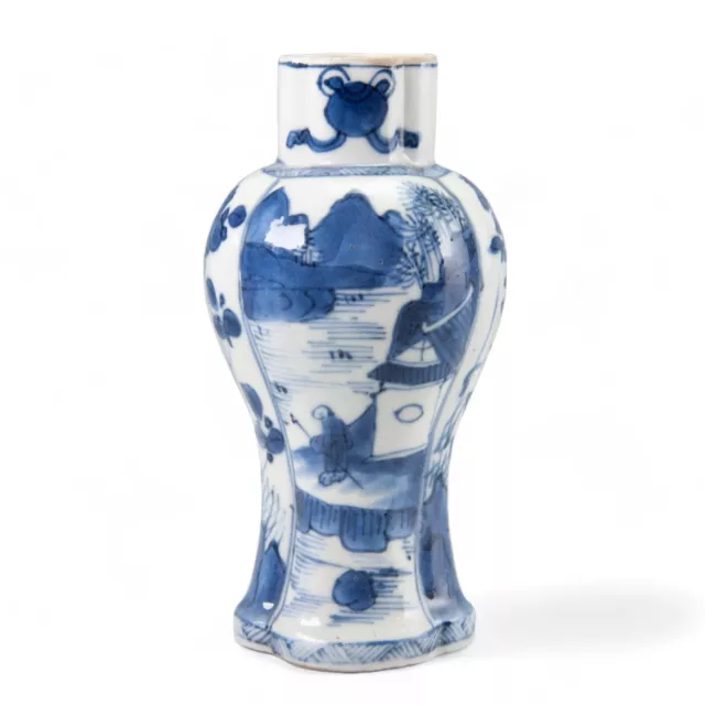 Nice small Chinese B&W porcelain vase Kangxi, 18th ct, fisherman, Free Shipping!