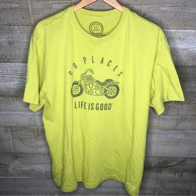 Life is Good mens XL go place motorcycle riding t shirt neon