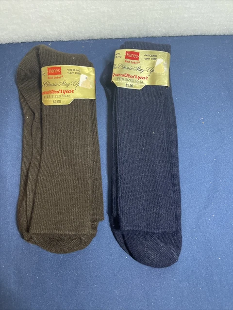 Vtg.Hanes Red Label Socks Men's Size 10-13 Made In USA Blue And Brown.  Lot Of 2