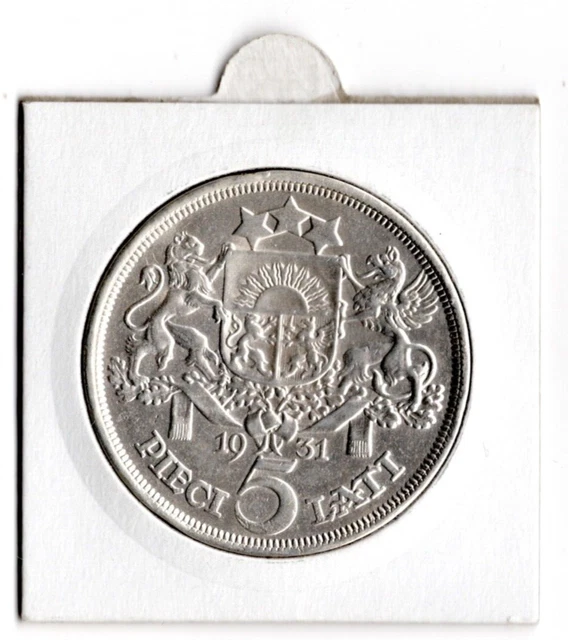 1931 5 Lati. Latvia. Silver (.835) 25g 37mm. Collectable Grade.