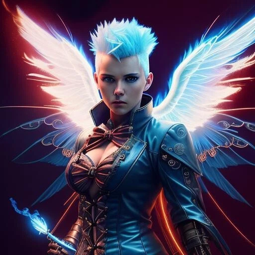 Steampunk Archer Angel Fire Water Angel Digital Asset Digital Collectible AI Art
