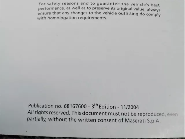 Maserati Quattroporte (2004-2008) Handbook Owners Instruction Manual Dated 2004 2