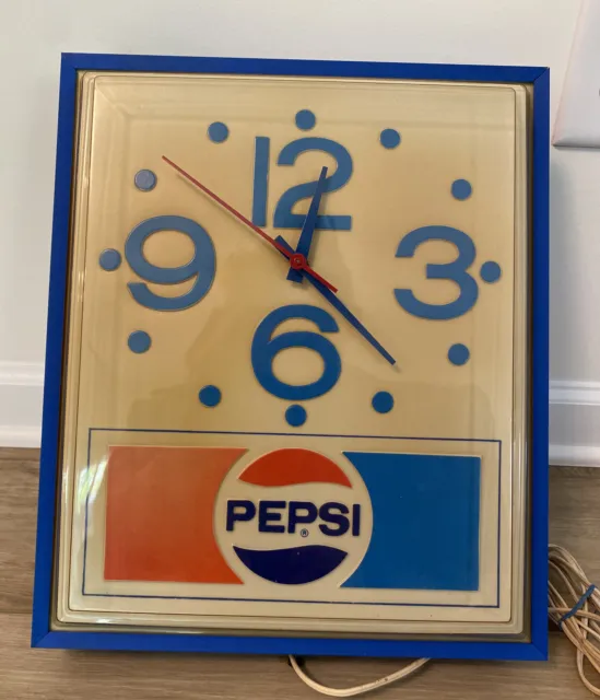 Vintage Pepsi Lighted Electric Wall Clock 13x16 Advertising Clock 1970’s 80’s
