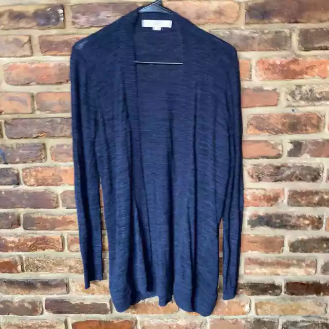 Ann Taylor LOFT Navy Blue Knit Open Front Long Sleeve Cardigan Sweater Medium